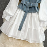 Set Rosaline cu vesta albastru deschis din denim