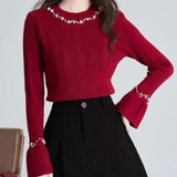 Bluza Ganida din tricot cu detalii la baza gatului si mansete