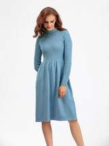 Rochie Ambra albastra din tricot reiat