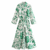 Rochie Orli verde tip camasa cu imprimeu floral si cordon accesorizat