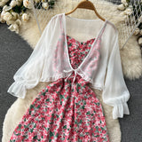 Set Delanie compus din rochie roz si camasa cu nod
