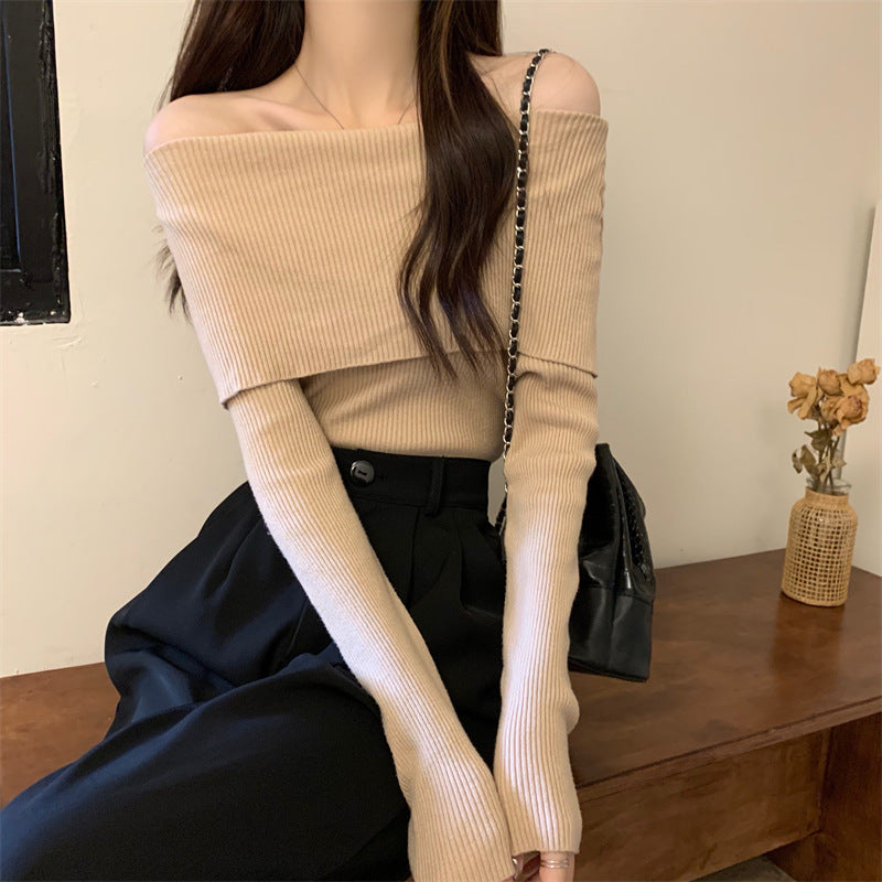 Bluza Unnoa din tricot cu decolteu barcuta cu umeri goi