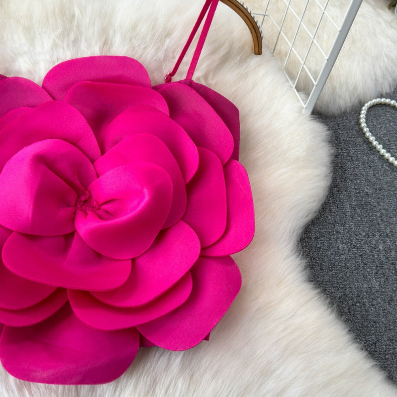 Top Hadley roz fucsia cu bretele si floare tridimensionala