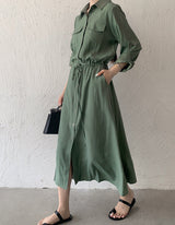Rochie midi Tunis, tip camasa, cu snur in talie