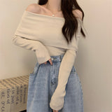 Bluza Unnoa din tricot cu decolteu barcuta cu umeri goi