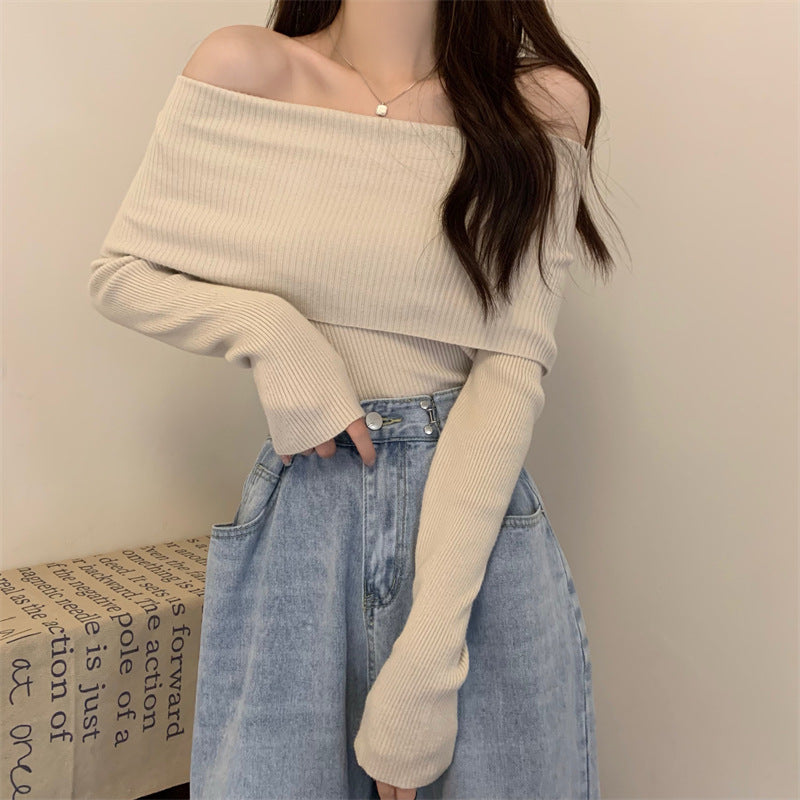 Bluza Unnoa din tricot cu decolteu barcuta cu umeri goi