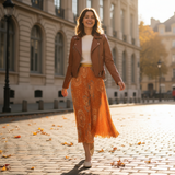 Fusta lunga Tretis, plisata cu imprimeu retro