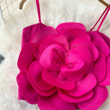 Top Hadley roz fucsia cu bretele si floare tridimensionala