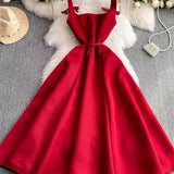 Rochie Maddy cu bretele late cu funde si talie accentuata