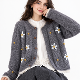 Jerseu Ralina din tricot cu broderie florala 3D