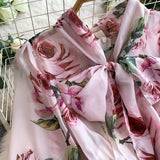 Rochie midi Liria cu imprimeu floral si funda