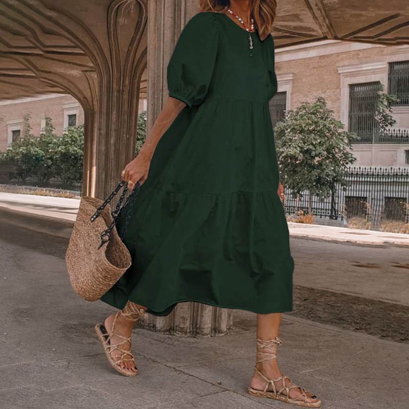 Rochie Lucy verde cu maneci scurte bufante