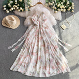 Rochie midi Maldes cu imprimeu floral si panglici