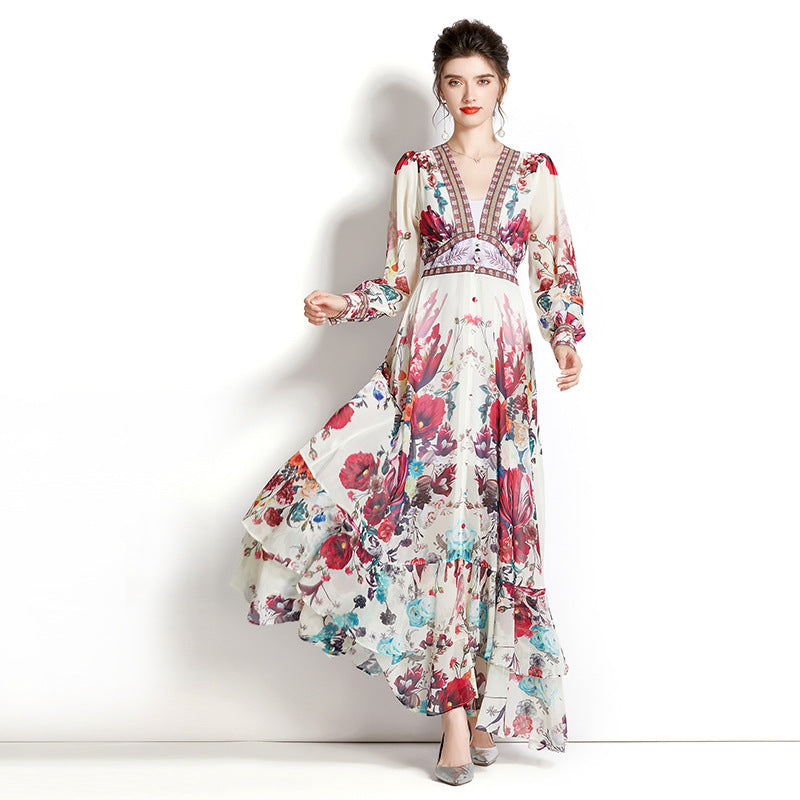 Rochie Oshea crem cu nasturi si imprimeu floral