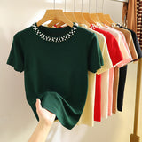 Tricou Zalys cu guler rotund decorat cu perle