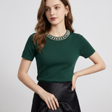 Tricou Zalys cu guler rotund decorat cu perle