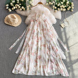 Rochie midi Maldes cu imprimeu floral si panglici