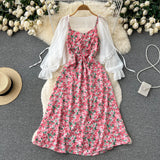 Set Delanie compus din rochie roz si camasa cu nod