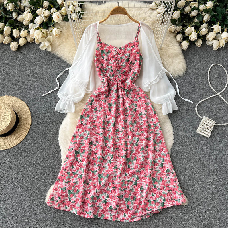 Set Delanie compus din rochie roz si camasa cu nod