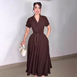 Rochie Ciello cu revere si cordon in talie
