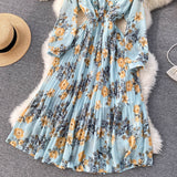 Rochie Miliona turcoaz cu imprimeu floral si volanase