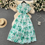 Rochie Brea verde cu nasturi imbracati si imprimeu floral