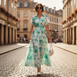 Rochie Brea verde cu nasturi imbracati si imprimeu floral