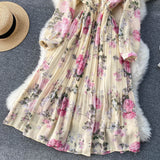 Rochie Miliona galbena cu imprimeu floral si volanase