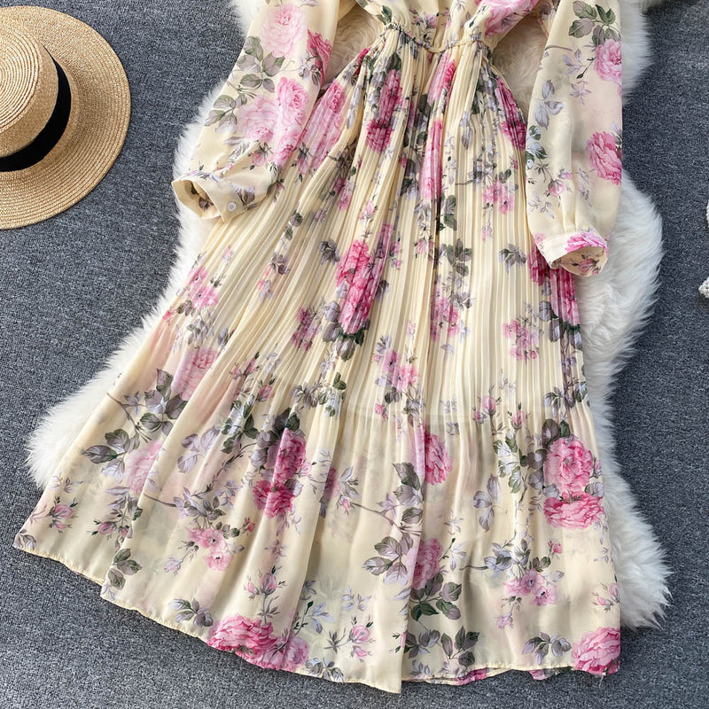 Rochie Miliona galbena cu imprimeu floral si volanase