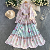 Rochie maxi Rammy cu imprimeu floral si curea in talie