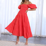 Rochie Maxine rosie cu tip barcuta si talie elastica