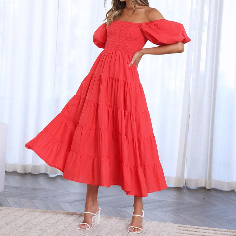 Rochie Maxine rosie cu tip barcuta si talie elastica