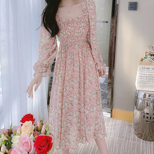 Rochie Brielle cu imprimeu floral si decolteu patrat