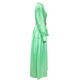 Rochie Silvetta verde cu imprimeu buline si curea