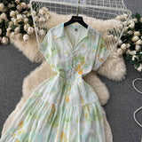 Rochie Brea galben cu nasturi imbracati si imprimeu floral