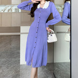 Rochie Freesia din tricot cu guler lat si nasturi functionali
