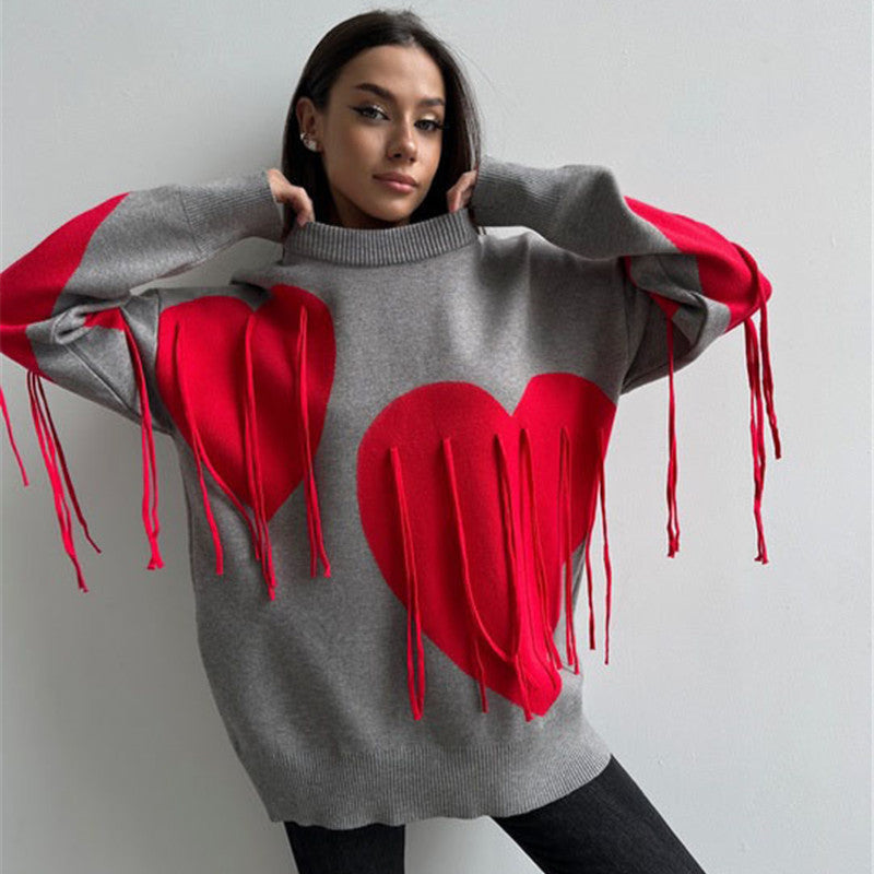 Bluza Fabbia cu imprimeu inimi si franjuri
