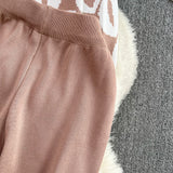 Set Abani bej din tricot compus din pantaloni si jerseu cu animal print