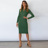 Rochie Monille verde din tricot cu nasturi tip capse si cordon accesorizat