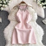 Rochie Fiza din tweed cu strassuri la gat