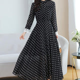Rochie Adora neagra cu mansete din dantela si imprimeu buline