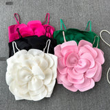 Top Hadley verde cu bretele si floare tridimensionala