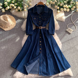 Rochie Querra din denim, cu nasturi, curea inclusa