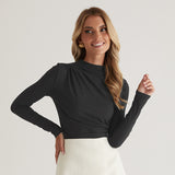 Bluza Lia cu guler inalt, detaliu drapat