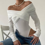 Bluza tip body Amelly alba cu decolteu petrecut tip barcuta