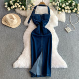 Rochie mulata Koca din denim, cu crapatura in fata