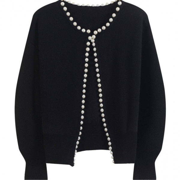 Cardigan tricotat negru cu perle Bloom