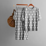 Set tricotat Darlia - tricou si fusta, cu buline
