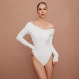 Bluza tip body Amelly alba cu decolteu petrecut tip barcuta
