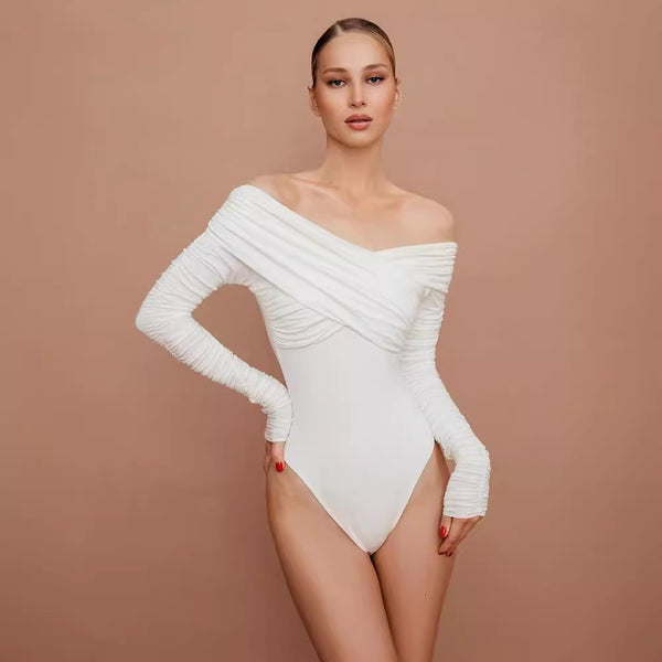 Bluza tip body Amelly alba cu decolteu petrecut tip barcuta